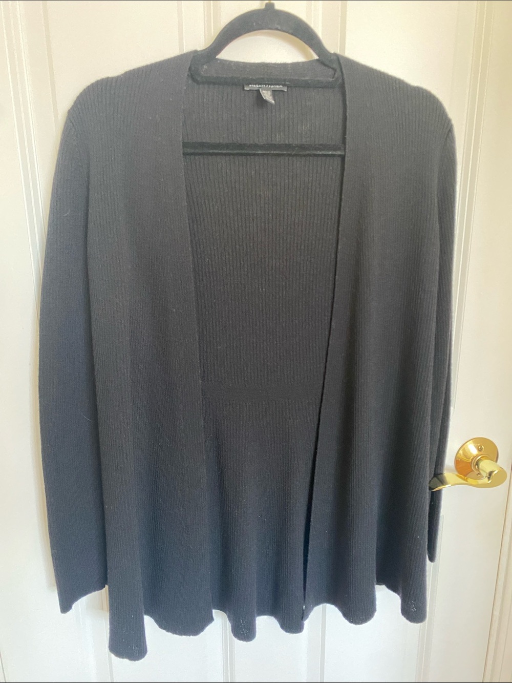 Eileen Fisher Black Wool Open-Front Women's Sweater Cardigan EUC Size XXS